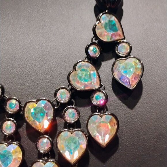 Vtg Yves Saint Laurent YSL Crystal Aurora Borealis Heart Necklace Collar Bib - Picture 10 of 15